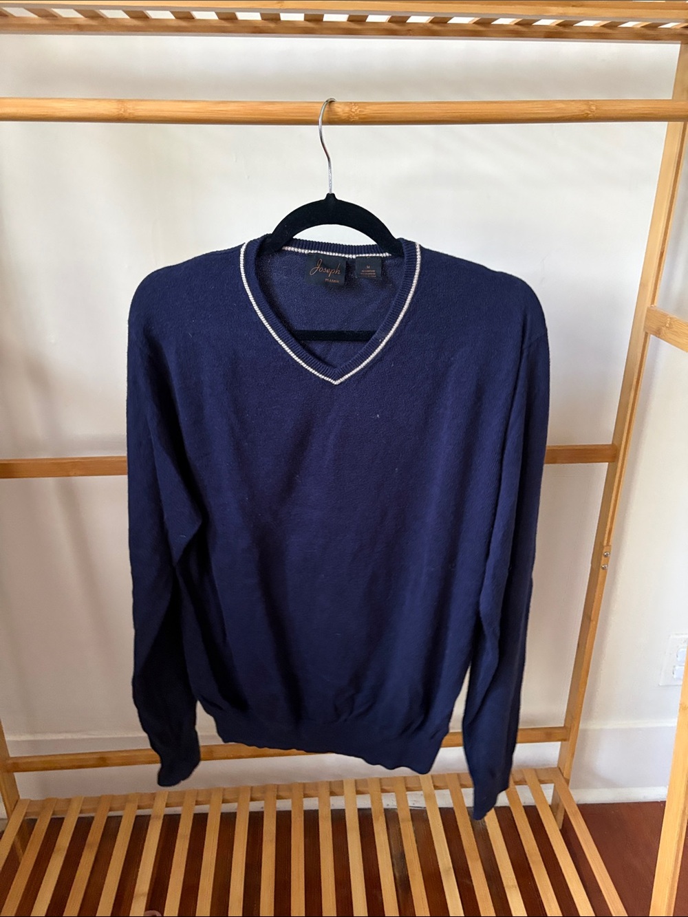 Cotton Cashmere Blend Navy V-Neck Sweater